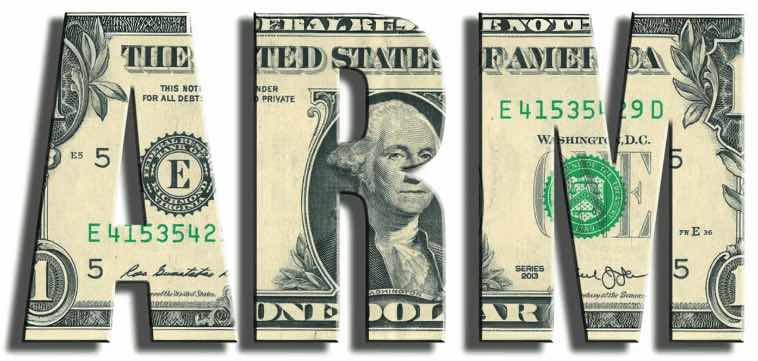 The word ARM created in dollar bills
