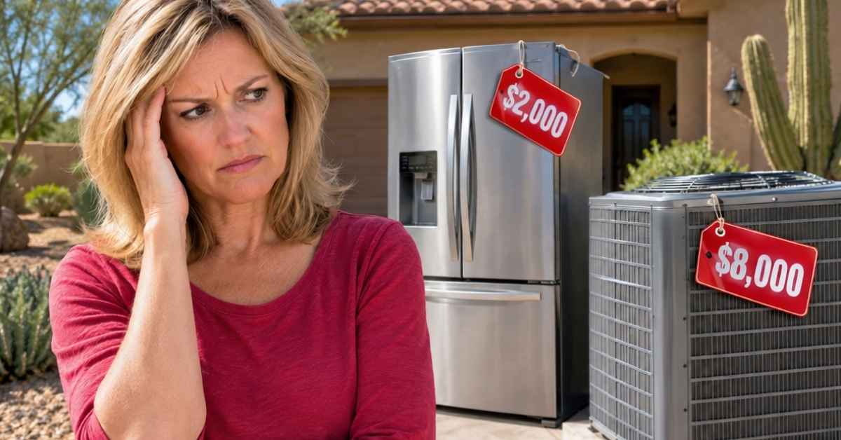 Unhappy woman having to replace her refrigerator and A/C unit
