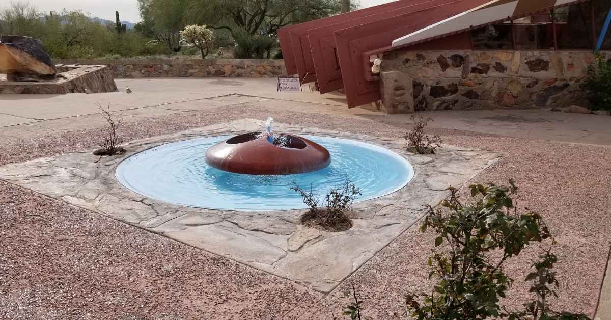 An artistic fountain at Frank Lloyd Wright's Taliesin West compound in Scottsdale Arizona