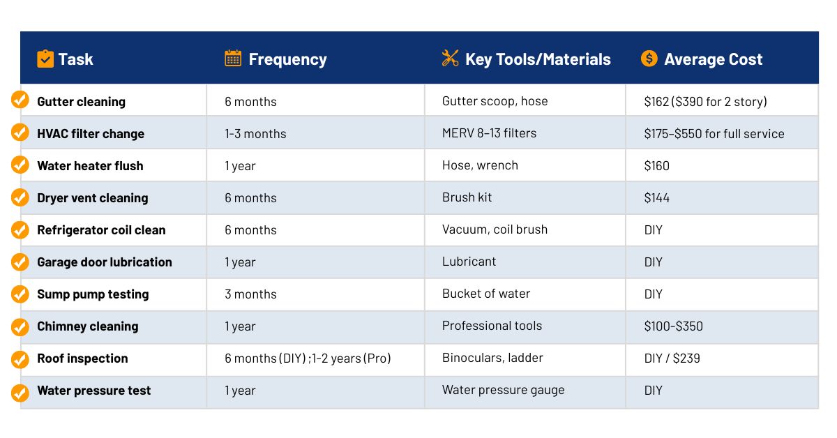 A chart for 10 homeowner tasks 