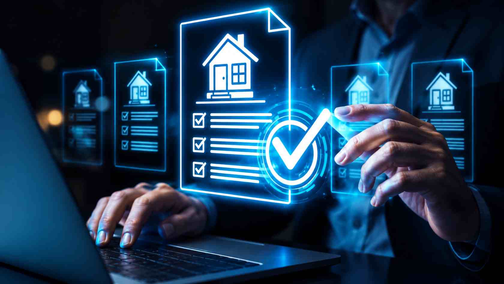 Blue neon Scottsdale home picture with a checklist and marks