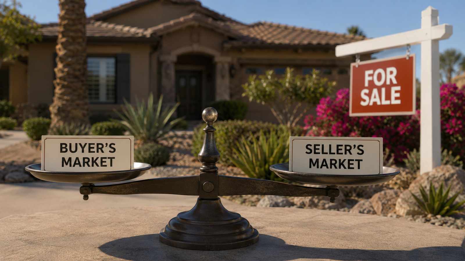 A scale with buyers vs sellers market for Scottsdale real estate