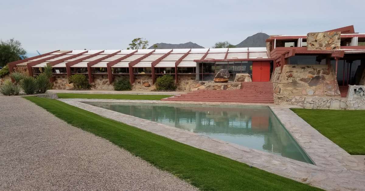 The triangle pool at the front of Taliesin West