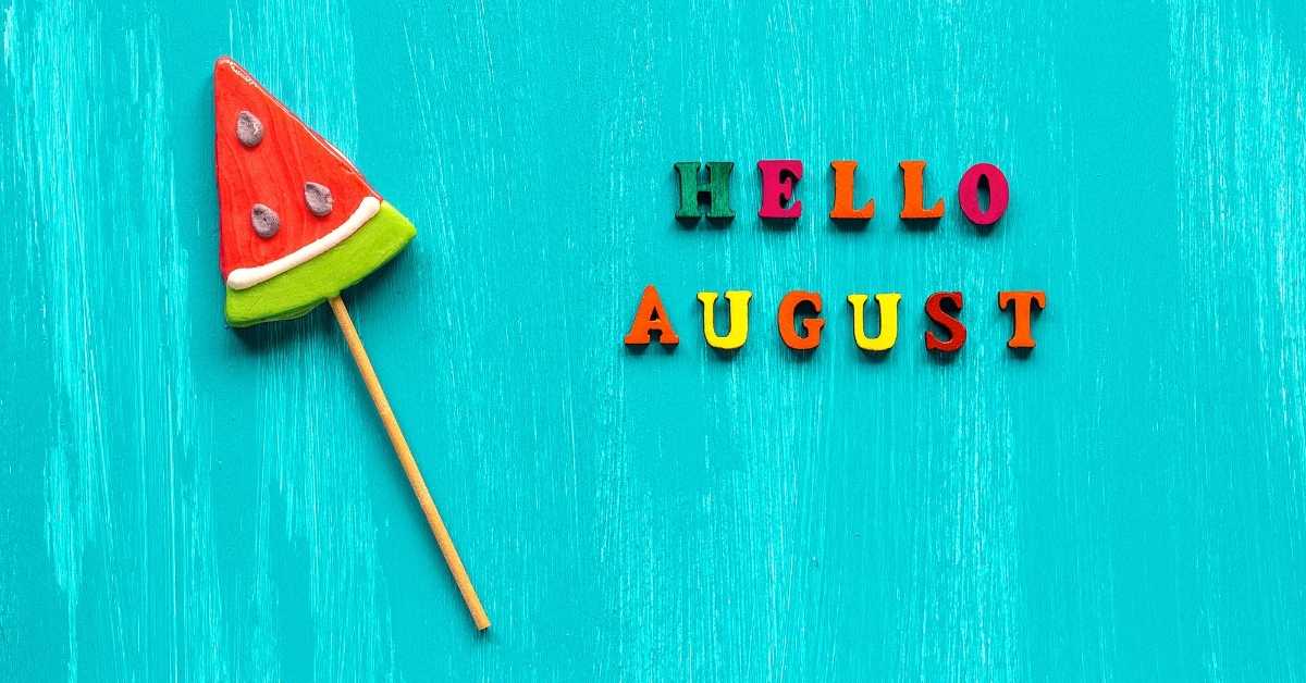 An aqua teal background with a triangle of watermelon on a stick with colorful words saying 