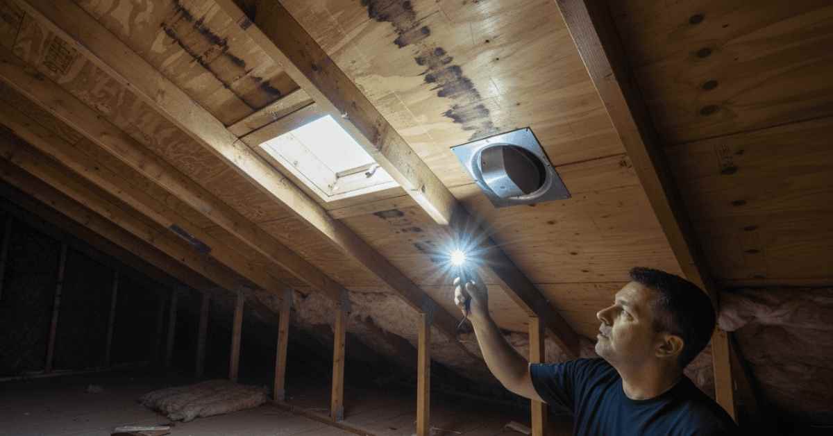 A Scottsdale home inspector checking the attic ceiling