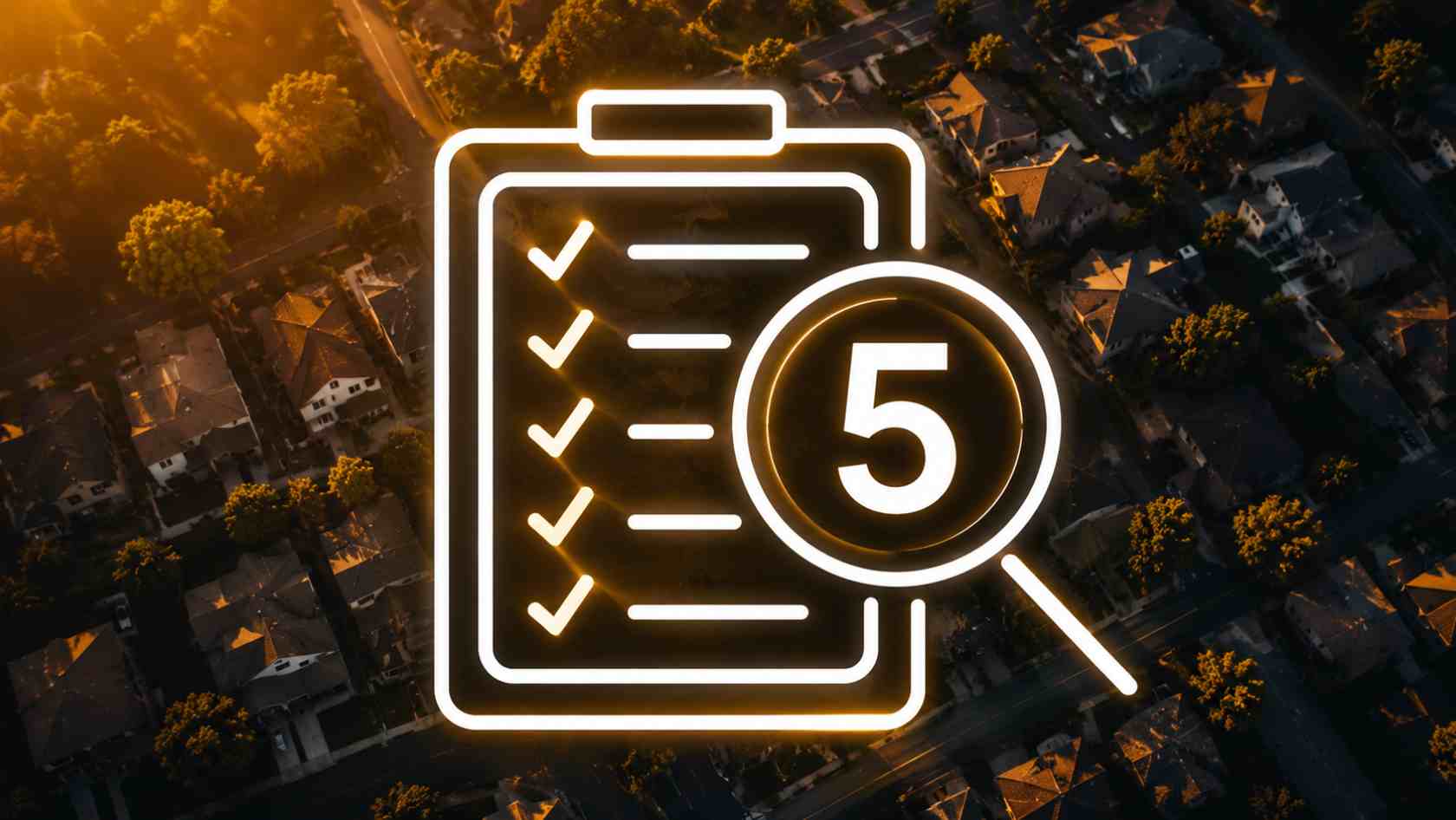 A checklist with a magnifying glass showing 5 things buyers and sellers need to know for Scottsdale real estate.