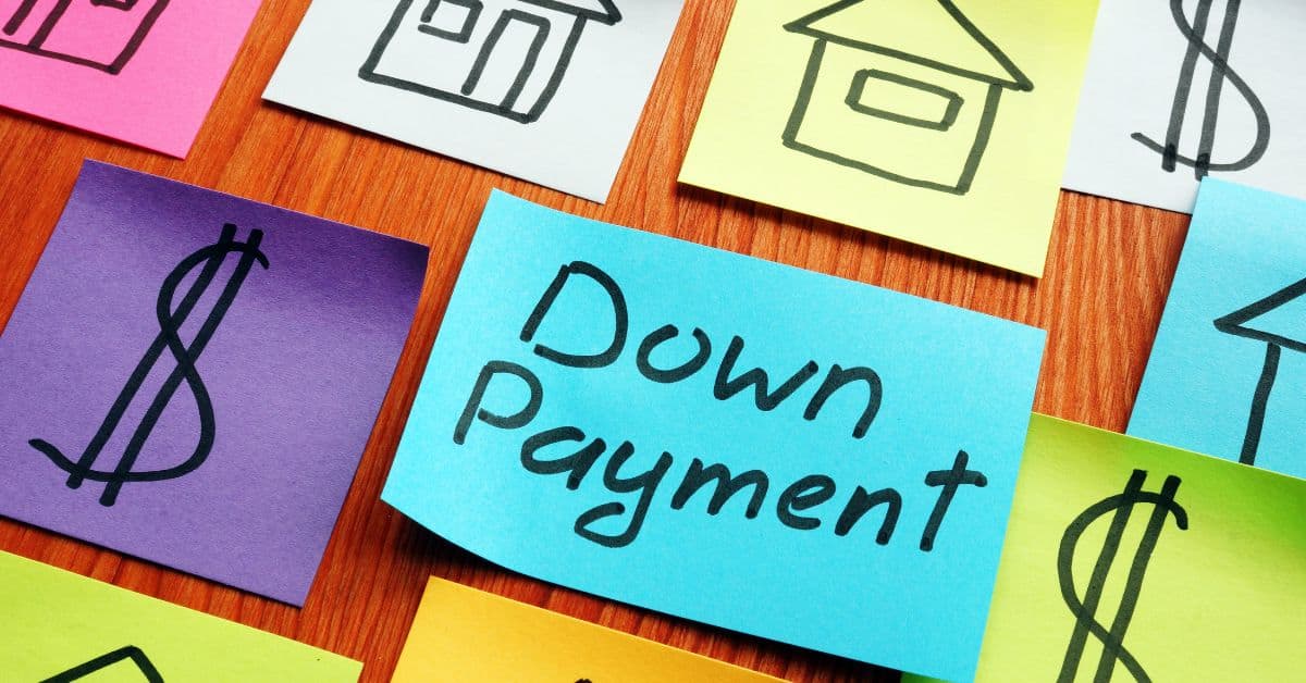 Colorful sticky notes with down payment written on one
