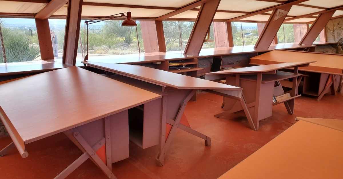 The drafting room of Taliesin West, where the students studied
