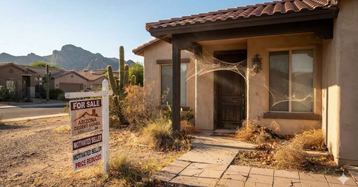 A Scottsdale home for sale that has been sitting for a while and now has cobwebs