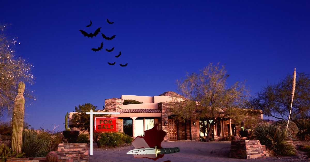 A Scottsdale home for sale with a bloody knife in front