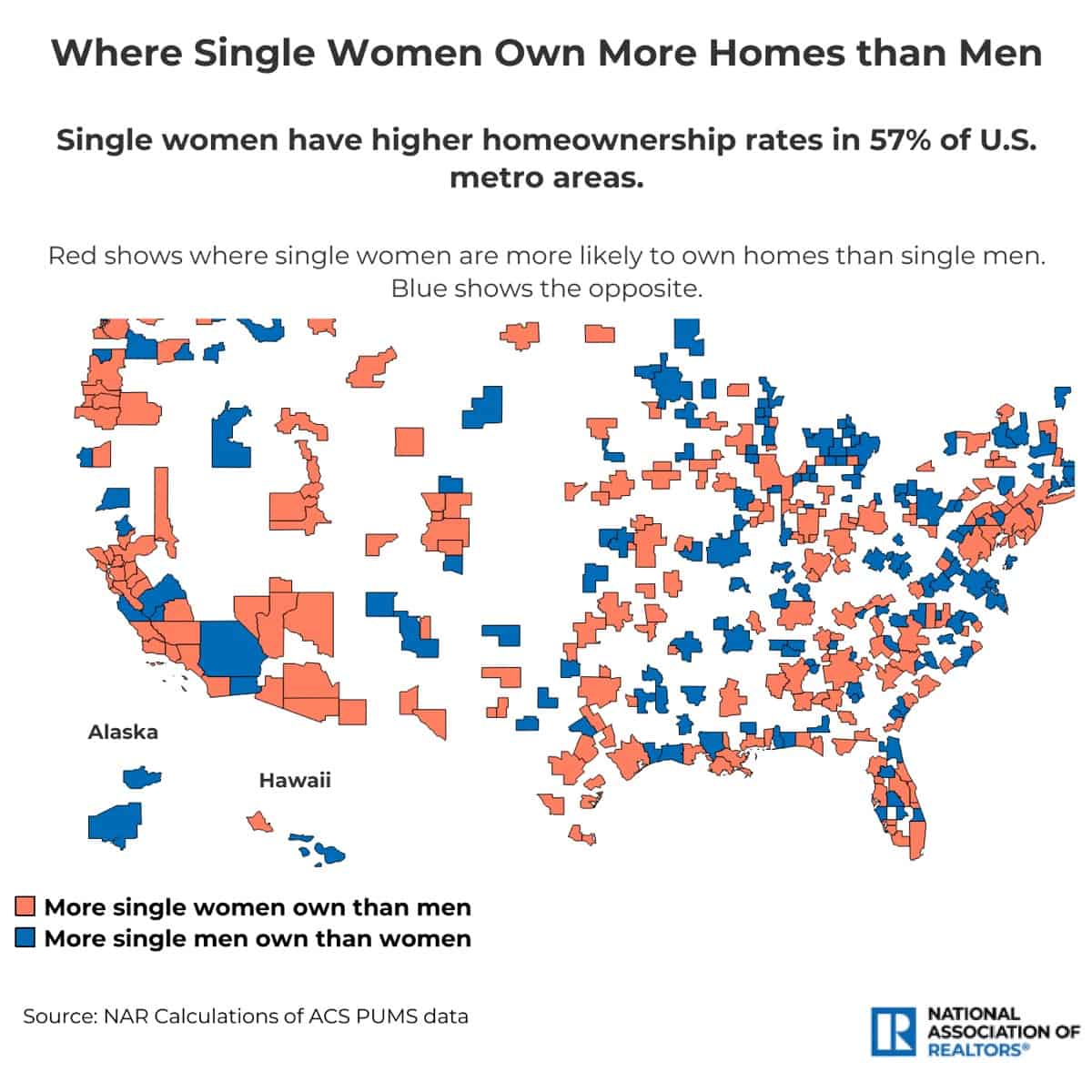 A map showing male or female dominance of homeownership